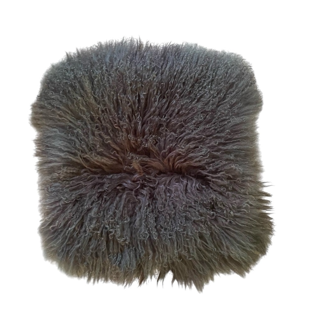 Mongolian Lamb Fur Pillow Grey Square